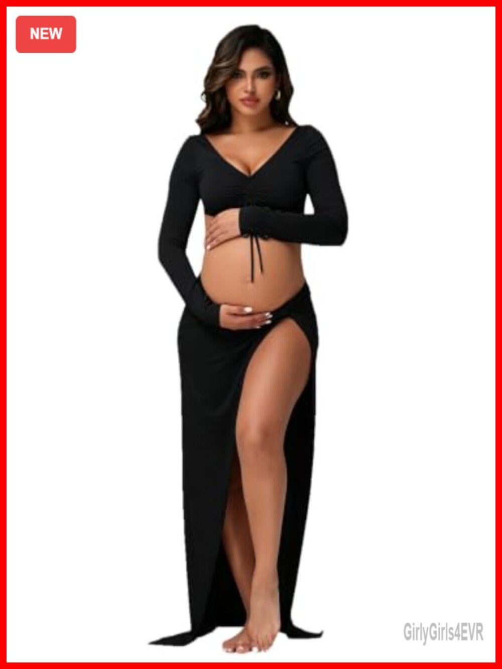 JustVH Maternity 2-Piece Dress Set Mermaid V-Neck Maxi Baby Shower Photoshoot
